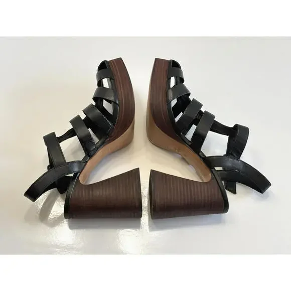 Crown Vintage Farlie Womens Size 9M Black Leather Ankle Strap Block Heel Sandals - Picture 6 of 16
